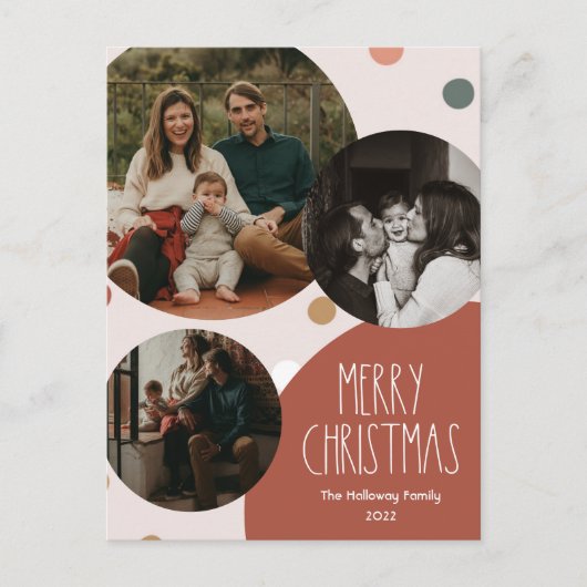 レッドボホ水玉模様クリスマス抽象芸術3枚写真 シーズンポストカード (正面)