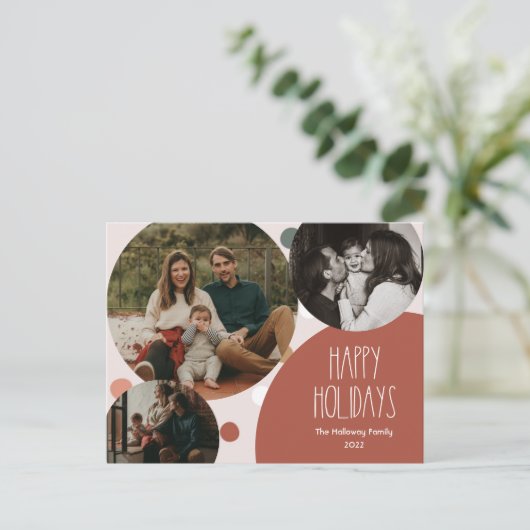 レッドボホ水玉模様ハッピーホリデーズスリーフォト シーズンポストカード (スタンド正面)