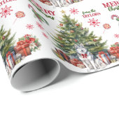 レッドボーシベリアハスキードッグホリデーツリー ラッピングペーパー (ロールコーナー)