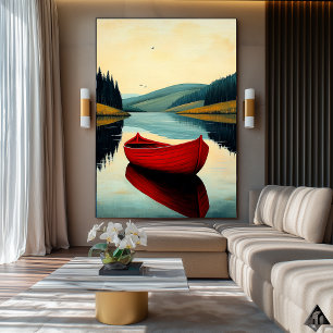 レッドボートリフレクション – Nailf Serene Lake Art ポスター