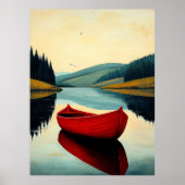 レッドボートリフレクション – Nailf Serene Lake Art ポスター (正面)