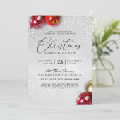 レッドボーブルスシルバーグリッタークリスマスディナーパーティー 招待状 (スタンド正面)