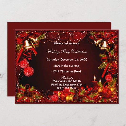 レッドボーブルズベルズキャンドルクリスマスパーティー 招待状 (正面/裏面)