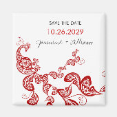 レッドボーホピーコックシックなアジアの結婚式の日付を保存 マグネット (正面)