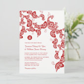レッドボーホーフローラエレガント中国のポーク結婚ス 招待状 (スタンド正面)