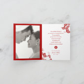 レッドボーホーフローラピーコックダブル中国のシ結婚ーズ サンキューカード (内部)