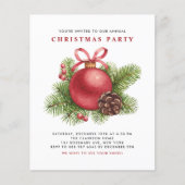 レッドボールオーナメントクリスマスパーティの招待状 (正面)