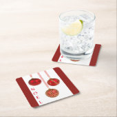 レッドボールクリスマスオーナメント スクエアペーパーコースター (インサイチュ)