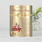 レッドボール、ボウ、金ゴールドクリスマスパーティー 招待状 (スタンド正面)