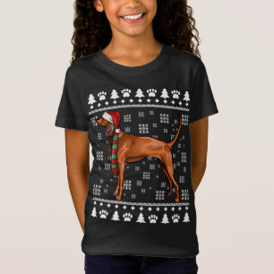 レッドボーンコンハウンドドッグサンタハットクリスマス醜いクリスマ Tシャツ