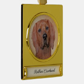 レッドボーン絵画ハウンド – かわいいオリジナルドッグアート ゴールドプレートバナーオーナメント (右)