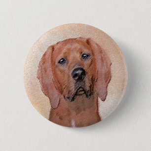 レッドボーン・クーンハウンドの絵 - かわいいオリジナルの犬のアート 缶バッジ