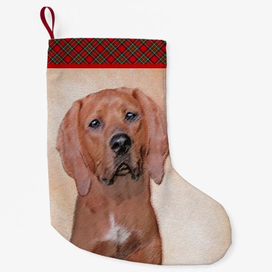 レッドボーン·コ絵画ーンハウンドさん-かわいいオリジナルの犬アート スモールクリスマスストッキング (正面)