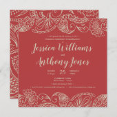 レッドボ素朴ヘミアンスクエア結婚式招待状カード シーズンカード (正面/裏面)