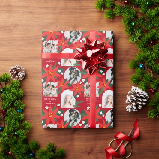 レッドポはっきりしたインセッティア3枚フォトクリスマスホリデー ラッピングペーパー (クリスマスギフト)