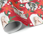 レッドポはっきりしたインセッティア3枚フォトクリスマスホリデー ラッピングペーパー (ロールコーナー)