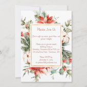 レッドポインセチアとエバーグリーンのクリスマスパーティー 招待状 (正面)