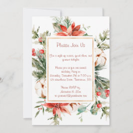 レッドポインセチアとエバーグリーンのクリスマスパーティー 招待状