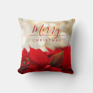 レッドポインセチアとゴールデン《写真》ぼけ味クリスマス クッション