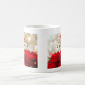 レッドポインセチアとゴールデン《写真》ぼけ味クリスマス コーヒーマグカップ (中央)