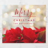 レッドポインセチアとゴールデン《写真》ぼけ味クリスマス ビールラベル (シングルラベル)