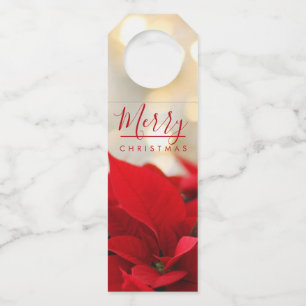 レッドポインセチアとゴールデン《写真》ぼけ味クリスマス ボトルネックタグ