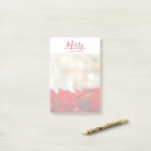 レッドポインセチアとゴールデン《写真》ぼけ味クリスマス ポストイット (デスク上)