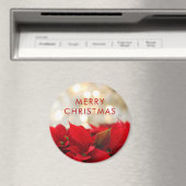 レッドポインセチアとゴールデン《写真》ぼけ味クリスマス マグネット (インサイチュ (食洗機))