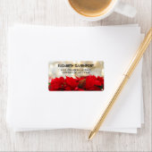 レッドポインセチアとゴールデン《写真》ぼけ味クリスマス ラベル (インサイチュ)