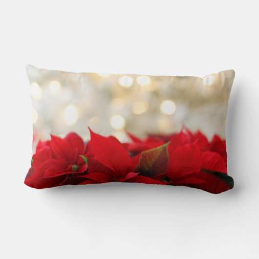 レッドポインセチアとゴールデン《写真》ぼけ味クリスマス ランバークッション (裏面)