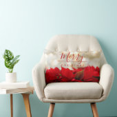 レッドポインセチアとゴールデン《写真》ぼけ味クリスマス ランバークッション (椅子)