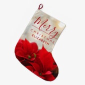 レッドポインセチアとゴールデン《写真》ぼけ味クリスマス ラージクリスマスストッキング (正面 (吊り時))