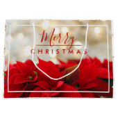 レッドポインセチアとゴールデン《写真》ぼけ味クリスマス ラージペーパーバッグ (正面)