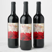 レッドポインセチアとゴールデン《写真》ぼけ味クリスマス ワインラベル (ボトル)