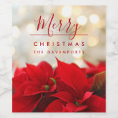 レッドポインセチアとゴールデン《写真》ぼけ味クリスマス ワインラベル (シングルラベル)