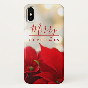 レッドポインセチアとゴールデン《写真》ぼけ味クリスマス iPhone X ケース