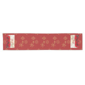 レッドポインセチアとゴールデン《写真》ぼけ味メリークリスマス ショートテーブルランナー (横)