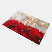 レッドポインセチアとゴールデン《写真》ぼけ味メリークリスマス ドアマット (アングル)