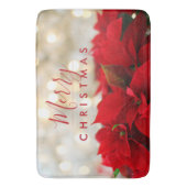 レッドポインセチアとゴールデン《写真》ぼけ味メリークリスマス バスマット (正面縦)