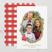 レッドポインセチアとベリー黄金のフレーム写真 シーズンカード (正面/裏面)