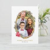 レッドポインセチアとベリー黄金のフレーム写真 シーズンカード (スタンド正面)