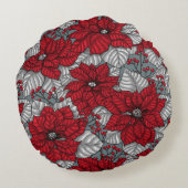 レッドポインセチアとベリー、クリスマスデザイン ラウンドクッション (裏面)