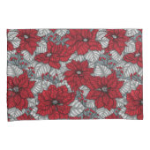 レッドポインセチアとベリー、クリスマスデザイン 枕カバー (正面右)