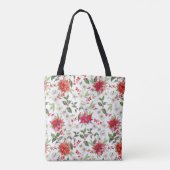 レッドポインセチアとペーパーホワイトのクリスマスパターン トートバッグ (裏面)