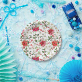 レッドポインセチアとペーパーホワイトのクリスマスパターン ペーパープレート (パーティー)