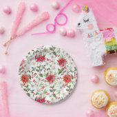 レッドポインセチアとペーパーホワイトのクリスマスパターン ペーパープレート (パーティー)