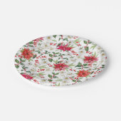 レッドポインセチアとペーパーホワイトのクリスマスパターン ペーパープレート (アングル)