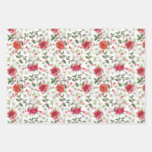 レッドポインセチアとペーパーホワイトのクリスマスパターン ラッピングペーパーシート (正面)