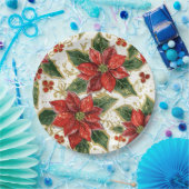 レッドポインセチアとホリークリスマスホリデーウィンター ペーパープレート (パーティー)