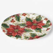 レッドポインセチアとホリークリスマスホリデーウィンター ペーパープレート (アングル)